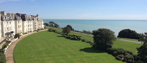 View from the balcony across the Leas towards the harbour & French coast beyond