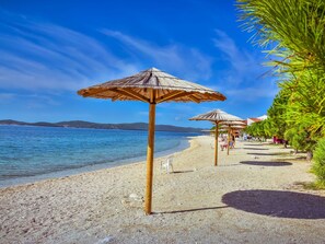 Himmel, Strand, Urlaub, Meer, Ozean, Regenschirm, Azurblau, Ufer, Sommer, Karibik
