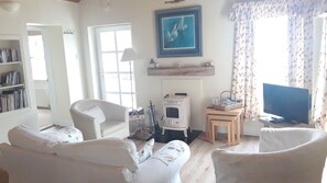 Living room with wood burner