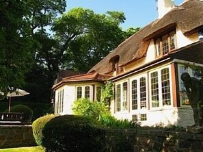back of cottage and across to patio
