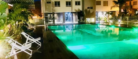 swimming pool by night