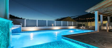 Pool lights for relaxing night swimming.