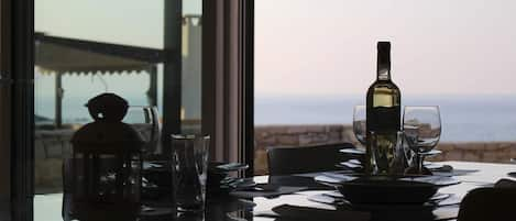 Relaxing with sea views from Villa Athena dining area 