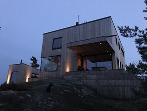 Säby Hill house at night fall
