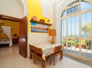 The inside dining area for four people.