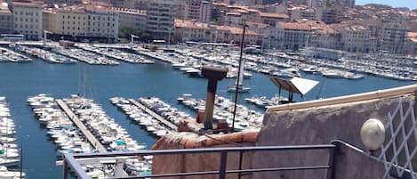 Terrasse extérieure équipée d'une table et barbecue electrique