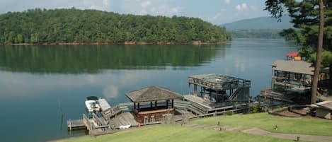 View of Deck at Lake with "Tiki Bar"