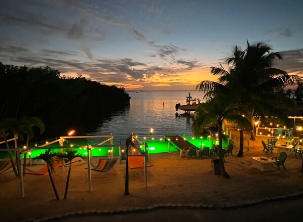 View from the sky deck located at the pool. (Night View)