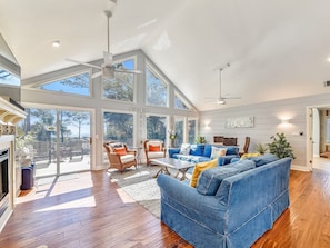 Located Upstairs is the Main Living Room with Ocean Views at 16 Sea Oak Lane