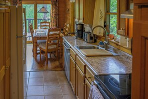 The open kitchen lets conversation flow