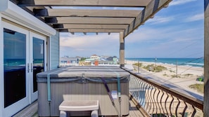 Expansive ocean views from deck and hot tub.