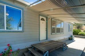 Shaded front door.