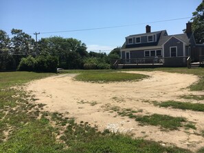 View of circular driveway. 