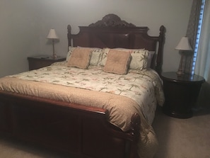 King size bed in the Master bedroom.