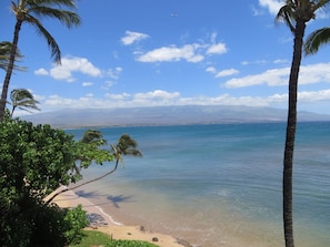 View from the Lanai looking toward Kihei, Haleakala, and Maalaea Beach