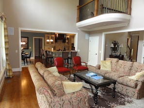 Family Room with views into Kitchen and Breakfast Room