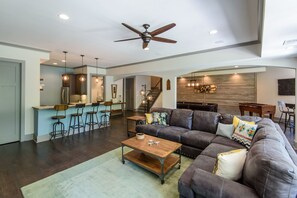 Kitchen open to living room area