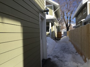 Private entry to studio apartment above garage.