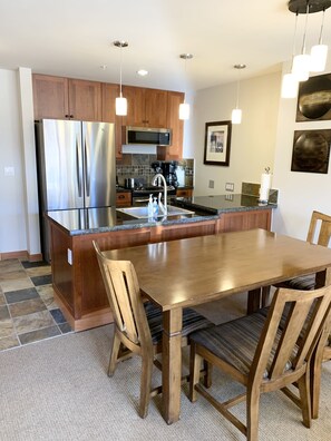 Fully Equipped kitchen with stainless steel appliances.