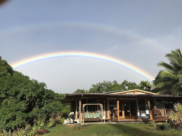 It is common to see rainbows over the house in the morning. You will be under it