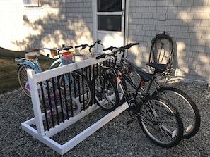 Bike Rack and 4 parking spots for cars