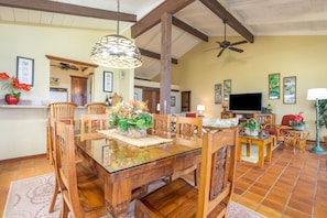 Dining room and bar seating for two
