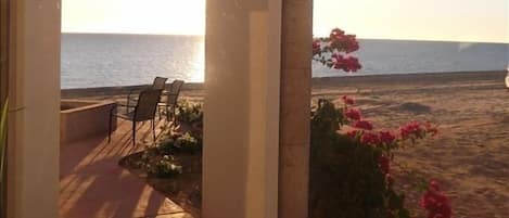 Main entrance view...house is directly on the beach, no obstructions to ocean.