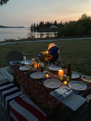 Our 30 by 40-Foot beach deck at grade. Its perfect for outdoor receptions. 