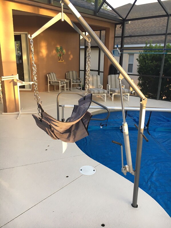 Pool Hoist for able bodied individuals needing assistance entering/exiting pool.