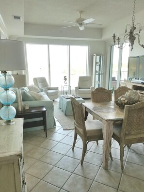 Dining area thru to living room. Great view of intracoastal  waterway!