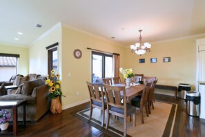 The living, dining and kitchen are all upstairs