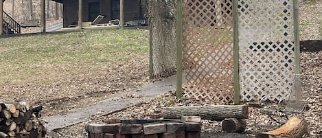 The front of the house from the fire pit