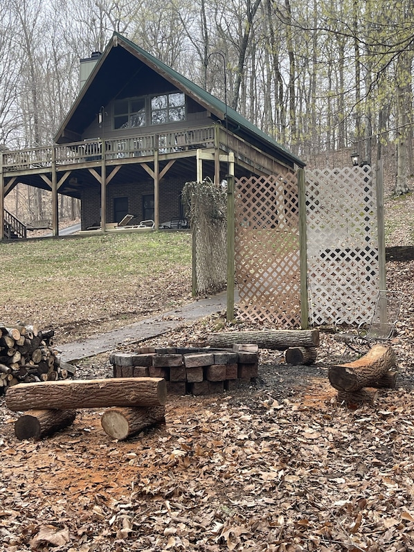 The front of the house from the fire pit