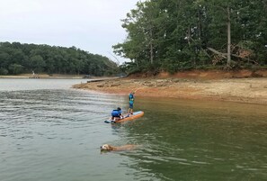 Beach area to the right of dock