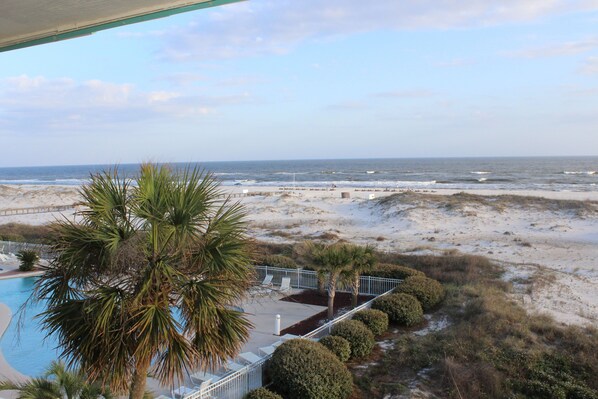 Beach view from this condo's private balcony!