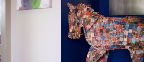 Welcome! The folk art pony made of kids building blocks is waiting to greet you!