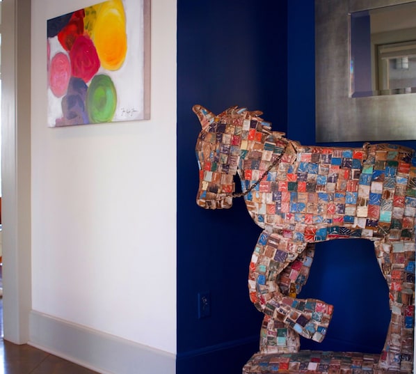 Welcome! The folk art pony made of kids building blocks is waiting to greet you!