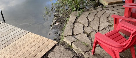 Patio seating right on the water