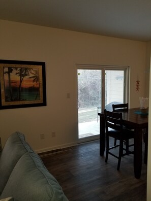 Dining room with sliding doors to private patio