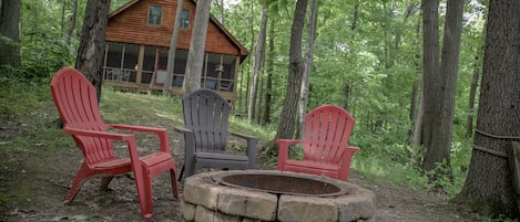 The best stories are told around the fire pit. Extra chairs stored in basement.