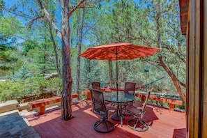 Deck dining off kitchen. We live out here and enjoy the views, shade and woods.