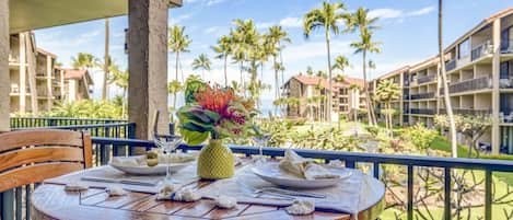 Enjoy a meal or drinks on your private lanai!