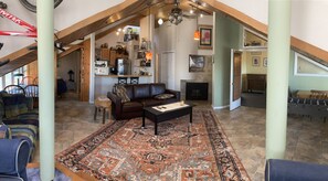 Gas fireplace adds to coziness.