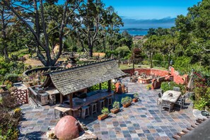 Outdoor pizza oven and patio. 