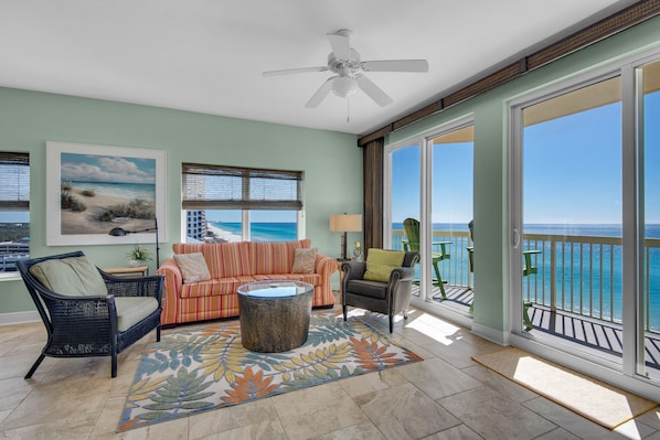 Living area - 2 sliding glass doors onto balcony. Numerous Gulf front views.