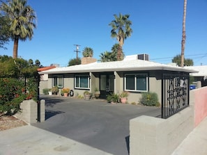 House entrance and circular drive way.
