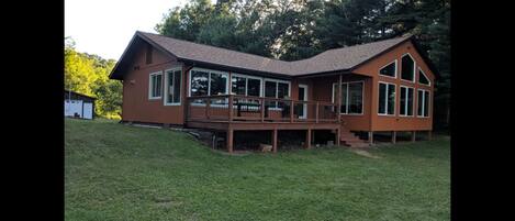 Deck on lakeside of house