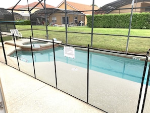 Private pool with child safety pool fence