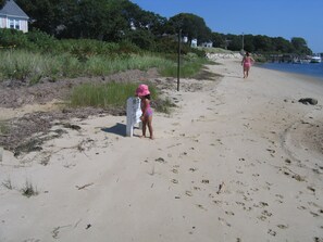 I can't read yet, but I know this says our "private beach."