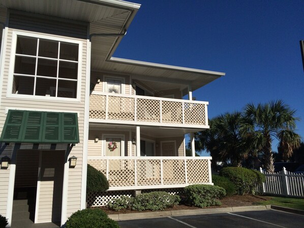 Front view of our 2nd floor condo with convenient parking out front.